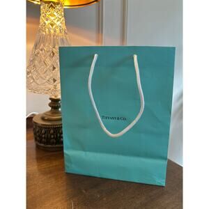 Tiffany & Co gift bag teal white rope handle jewelry crystal .925 Return to